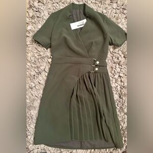 Karen Millen Asymmetrical Olive Dress with Buckle Detail